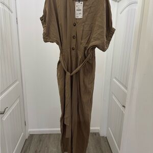 Zara Brown Button-Up Jumpsuit